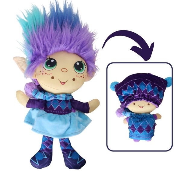 Flip Zee Trolls Winter Wonder Purple Blue Reversible Plush Doll
